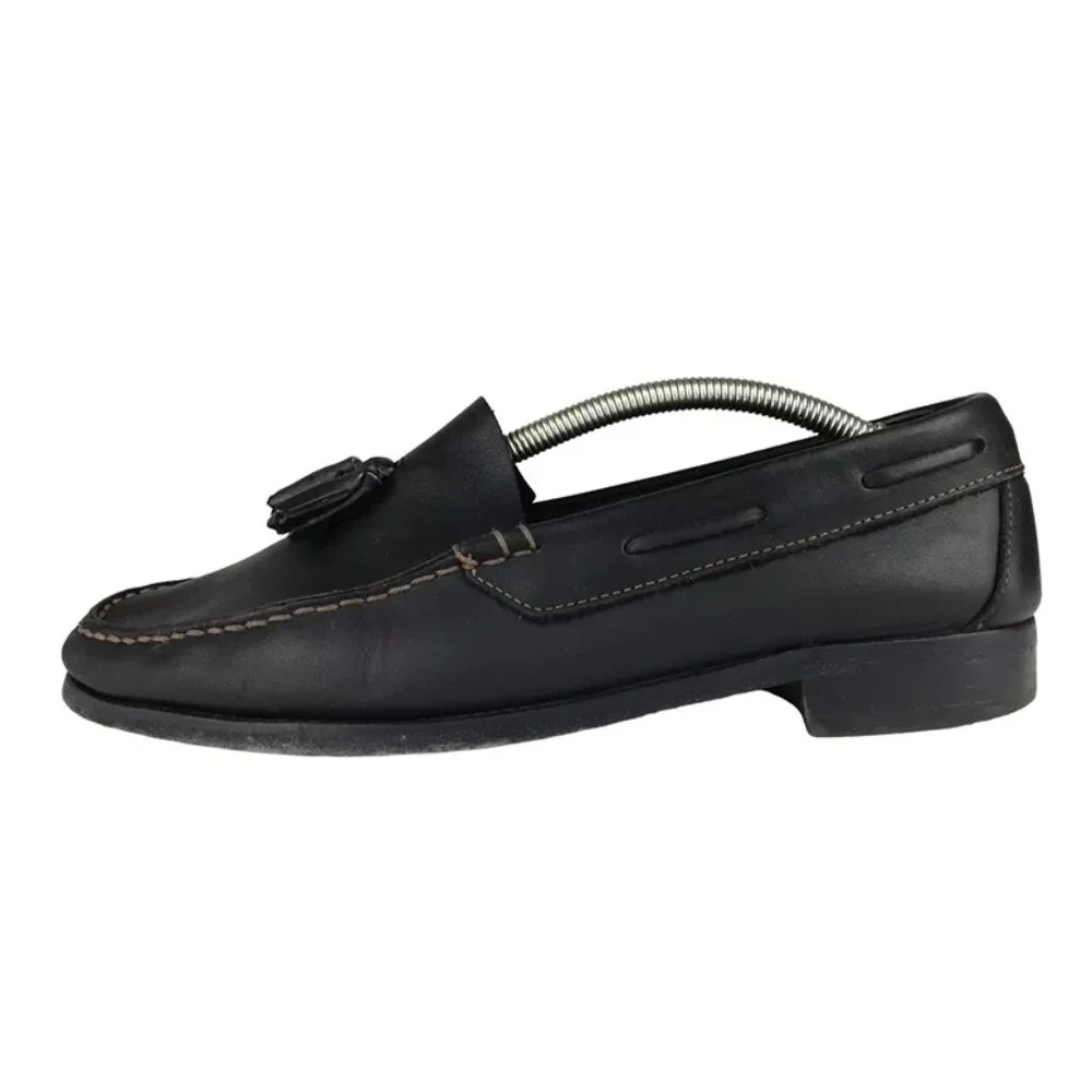 Larson Mens Black Leather Tasseled Moc Toe Slip‎ On Loafers Shoes Size US 10